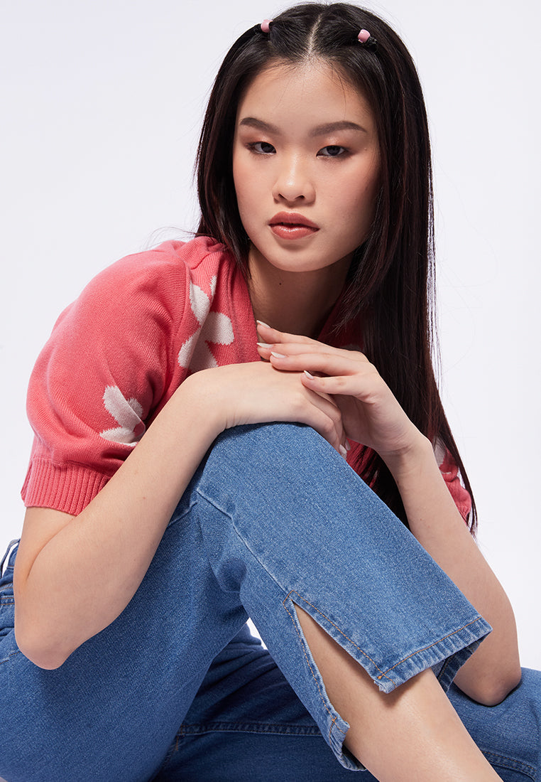 Straight Fit Jeans with Side Slit Details
