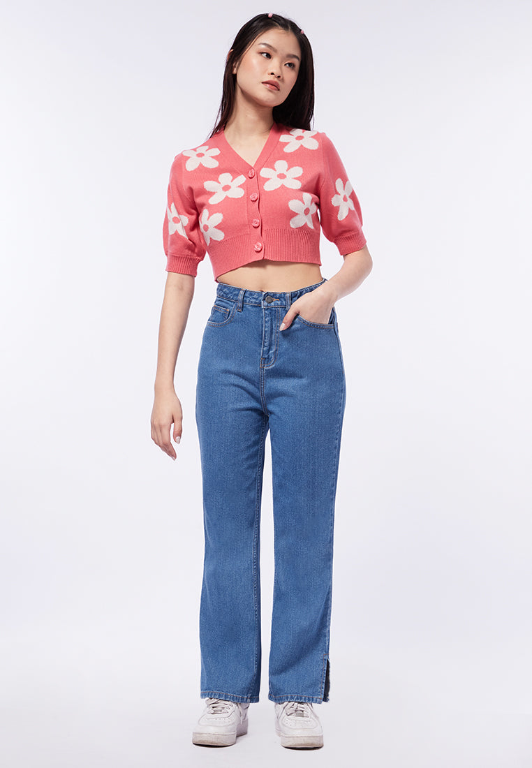 Straight Fit Jeans with Side Slit Details