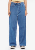 Wide Leg Jeans with Tie Details Med Blue