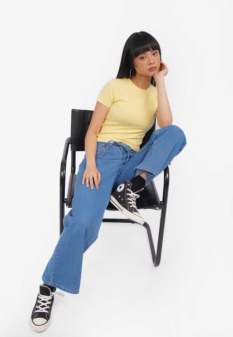 Wide Leg Jeans with Tie Details Med Blue