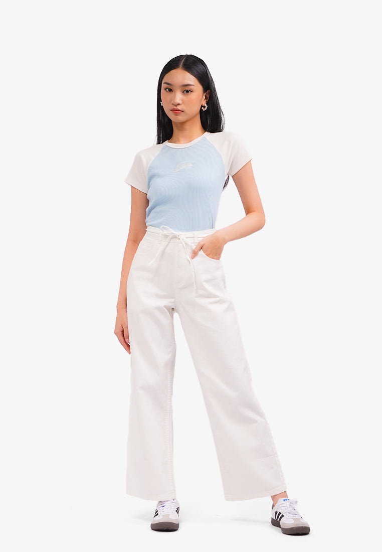 Wide Leg Jeans with Tie Details Off White
