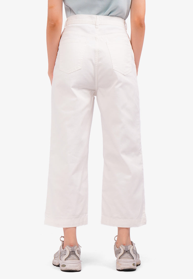 Wide Leg Jeans with Tie Details Off White