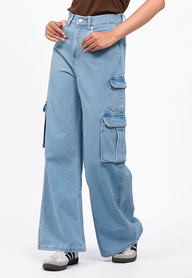 Wide Leg Cargo Denim Pants
