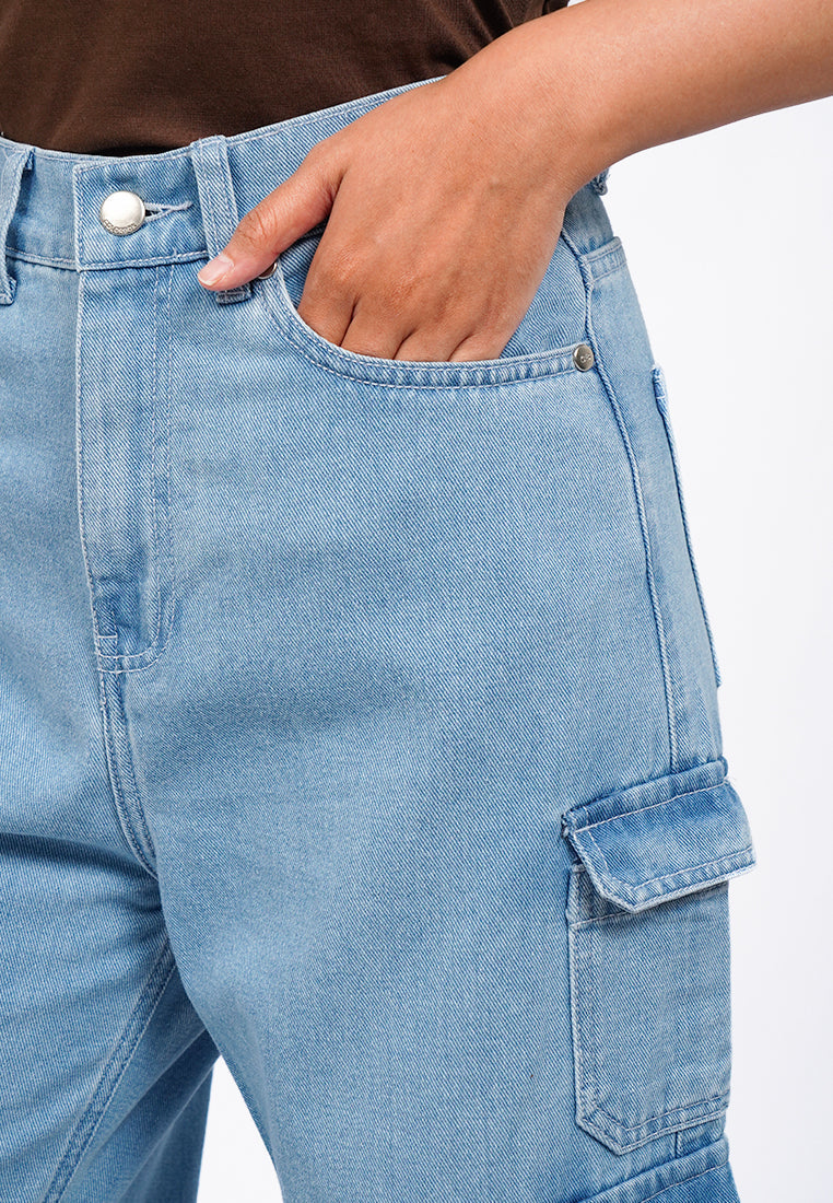 Wide Leg Cargo Denim Pants