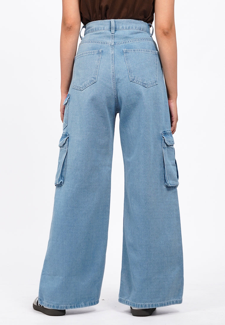 Wide Leg Cargo Denim Pants