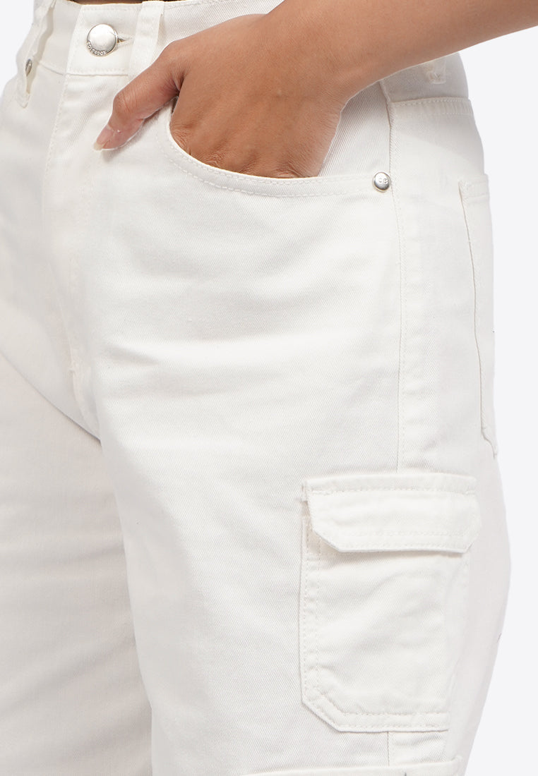 Wide Leg Denim Cargo Pants
