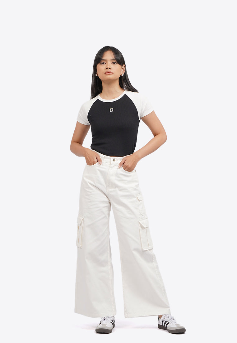 Wide Leg Denim Cargo Pants
