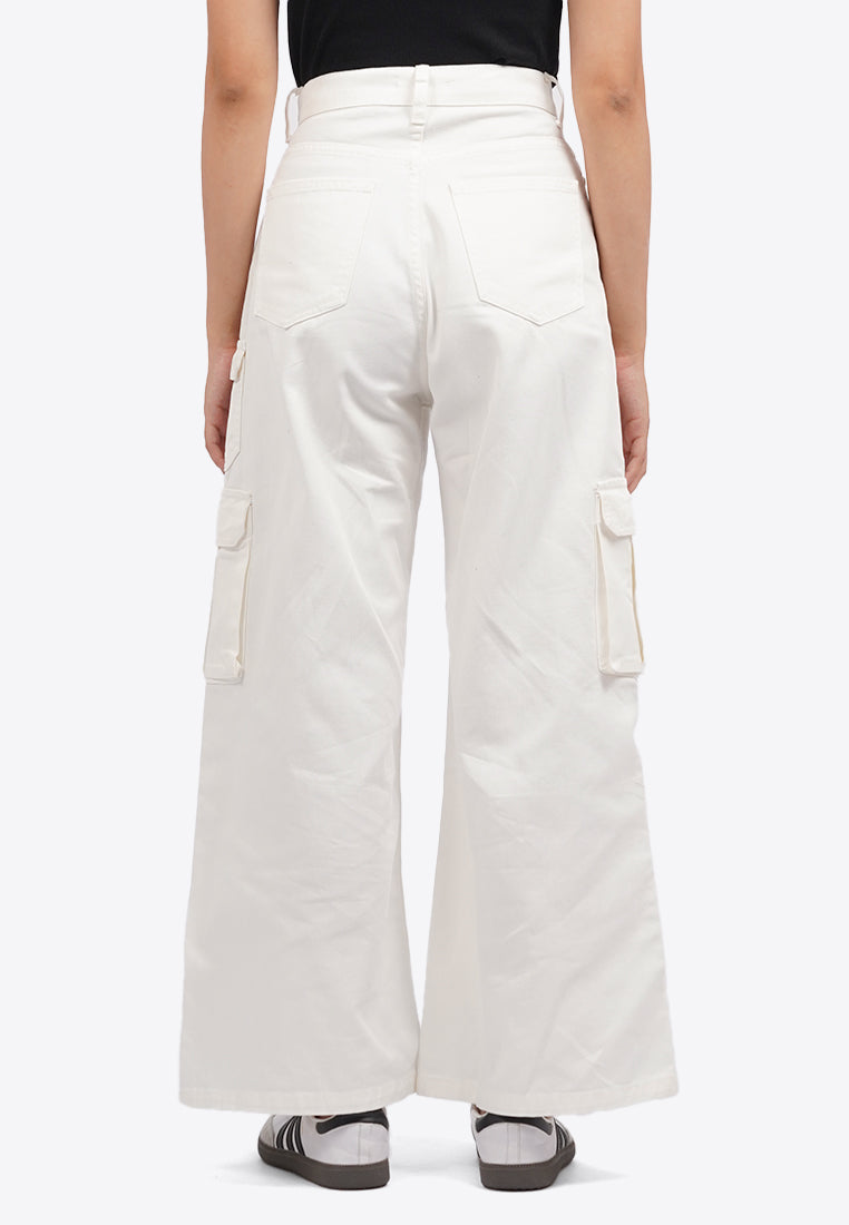 Wide Leg Denim Cargo Pants