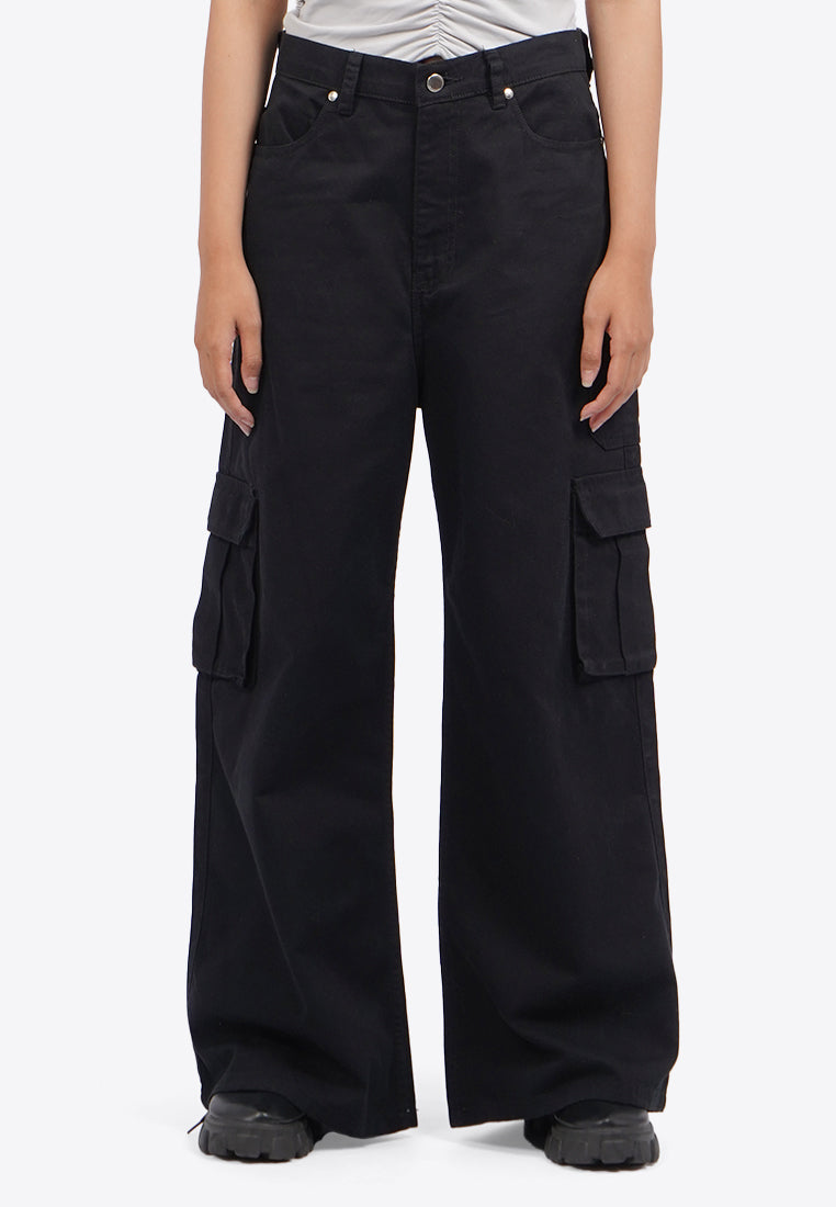 Wide Leg Denim Cargo Pants