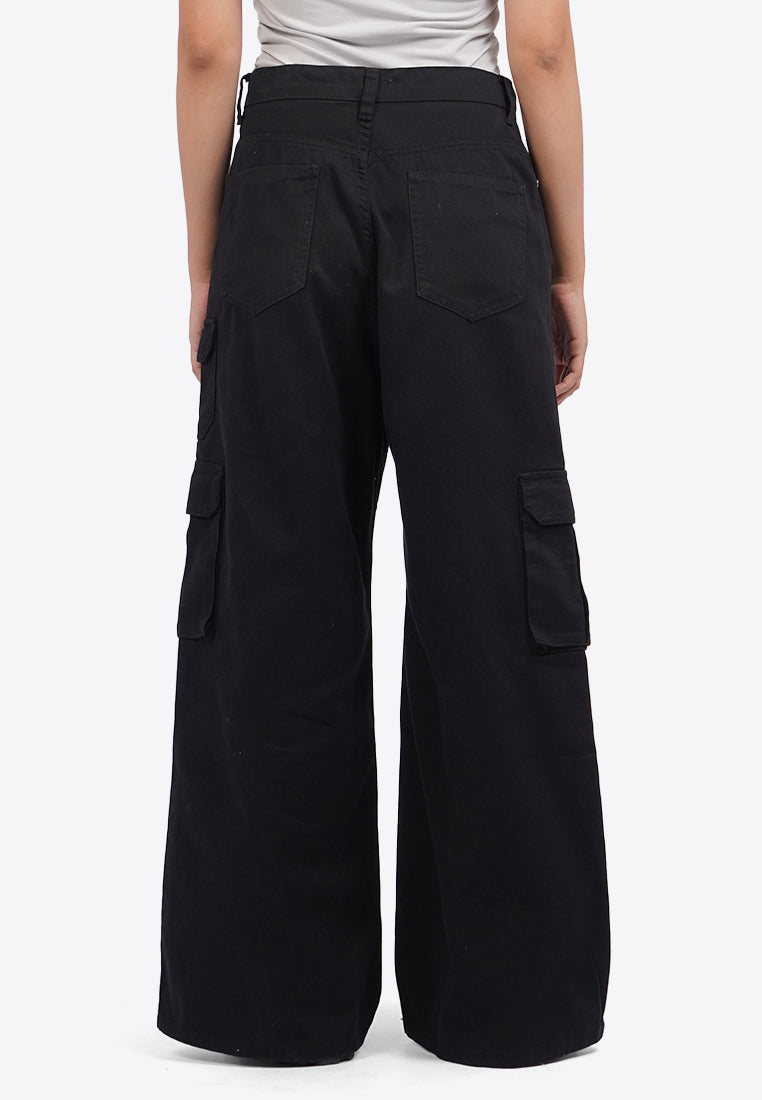 Wide Leg Denim Cargo Pants