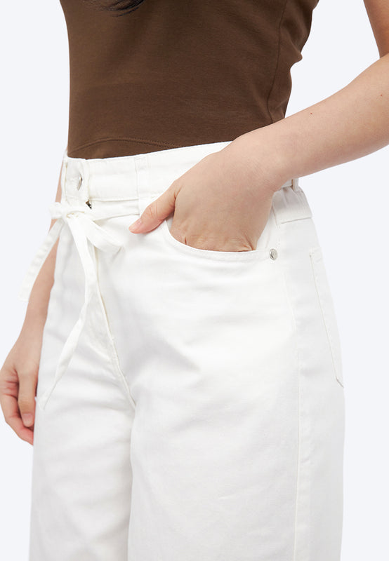 Wide Leg Denim Pants with Belt