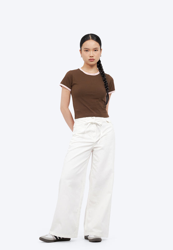 Wide Leg Denim Pants with Belt