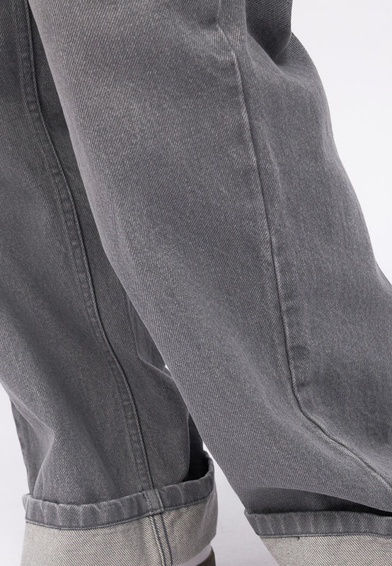 Turn Up Hem Straight Denim Pants