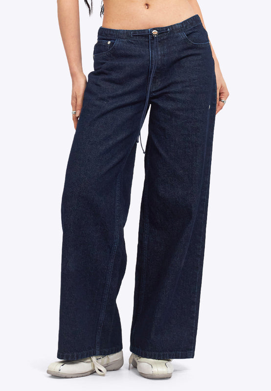 Wide Leg Drawstring Denim Pants