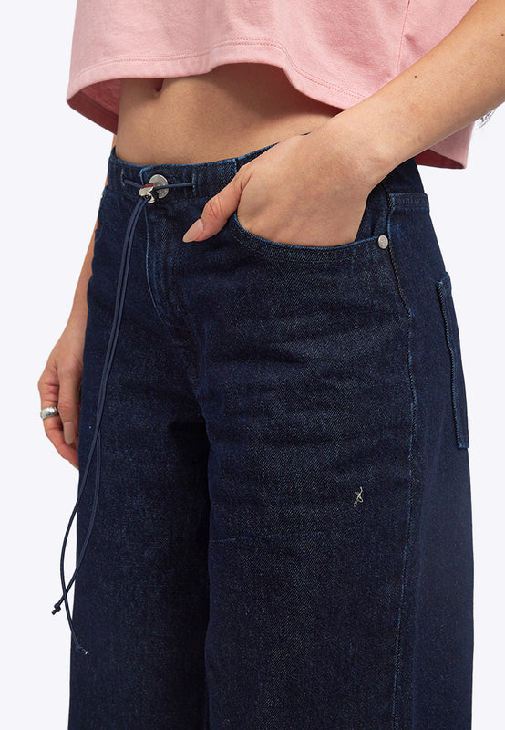 Wide Leg Drawstring Denim Pants