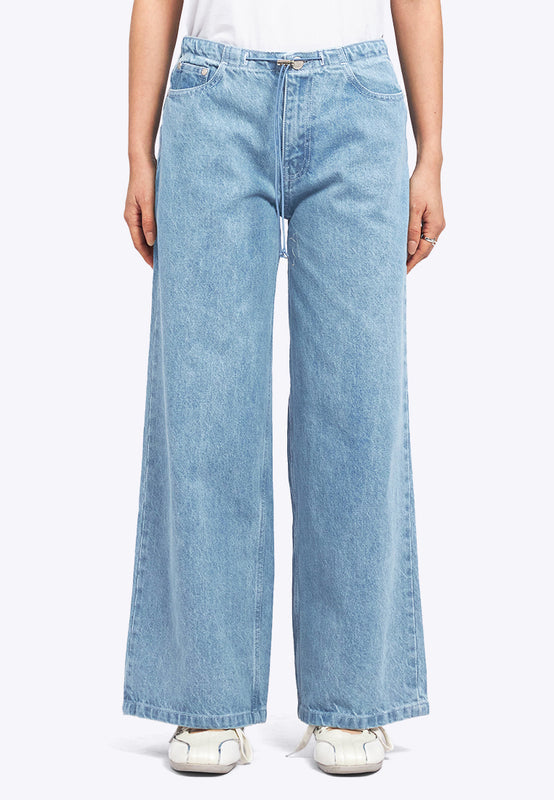 Wide Leg Drawstring Denim Pants