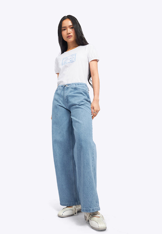 Wide Leg Drawstring Denim Pants