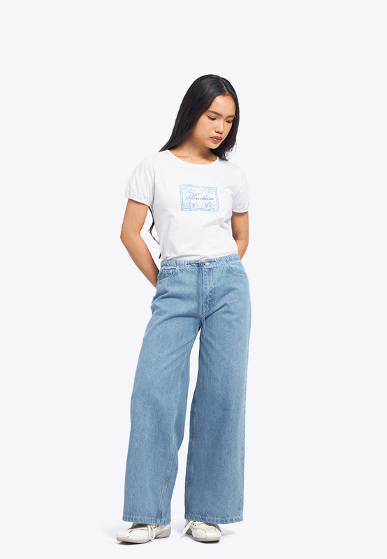Wide Leg Drawstring Denim Pants