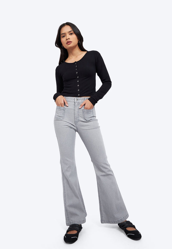 Double Pocket Flared Denim Pants