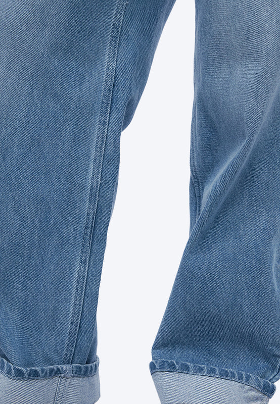 Turn Up Hem Straight Denim Pants