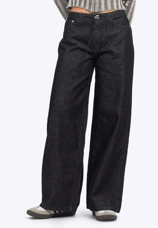 Wide Leg Drawstring Denim Pants