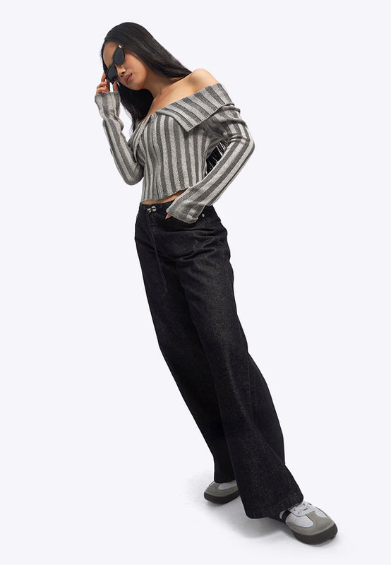 Wide Leg Drawstring Denim Pants