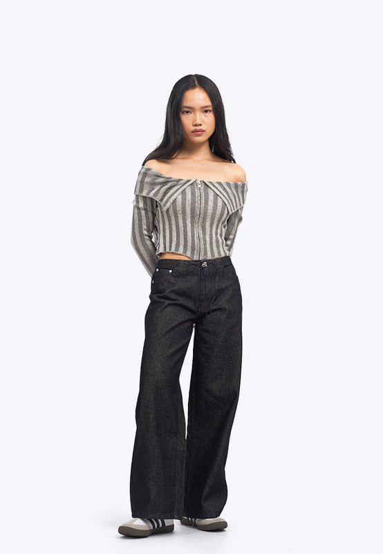 Wide Leg Drawstring Denim Pants