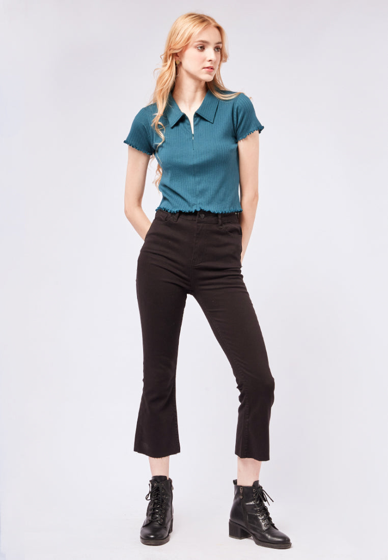 Cropped Flare Denim Pants