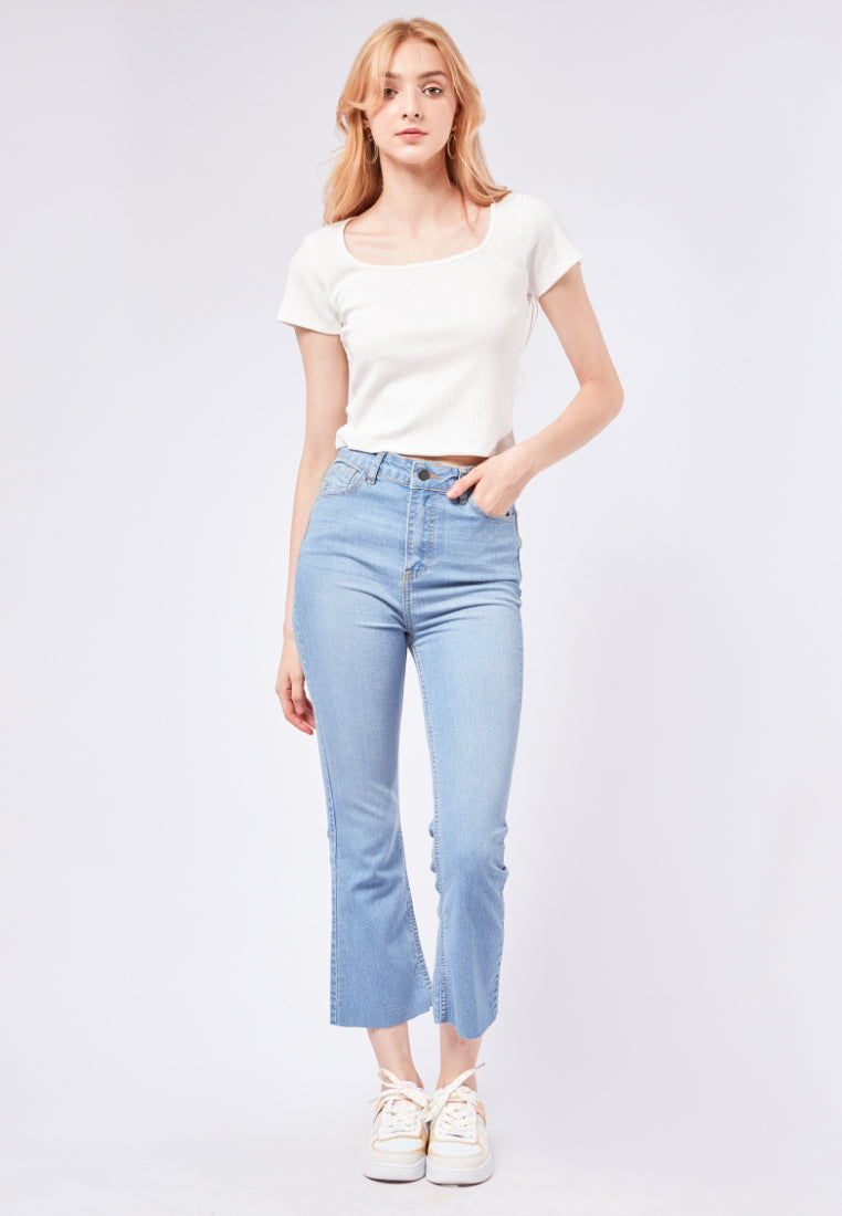 Cropped Flare Denim Pants