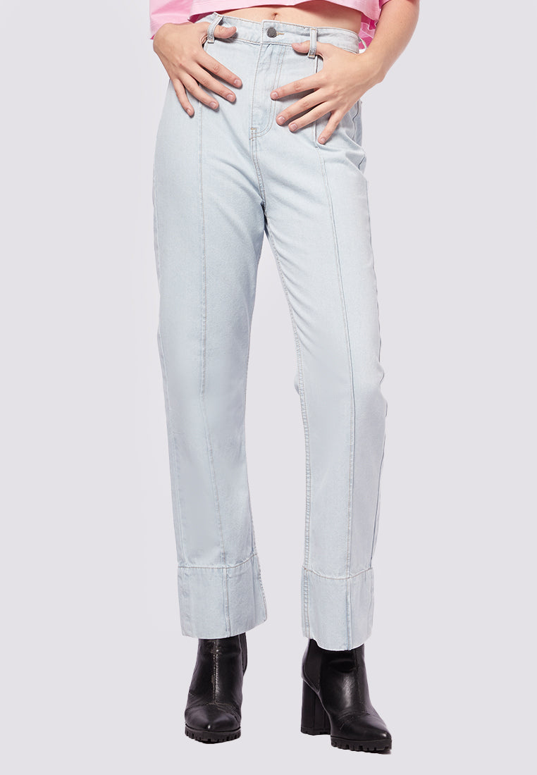 Crease Leg Straight Fit Denim Pants