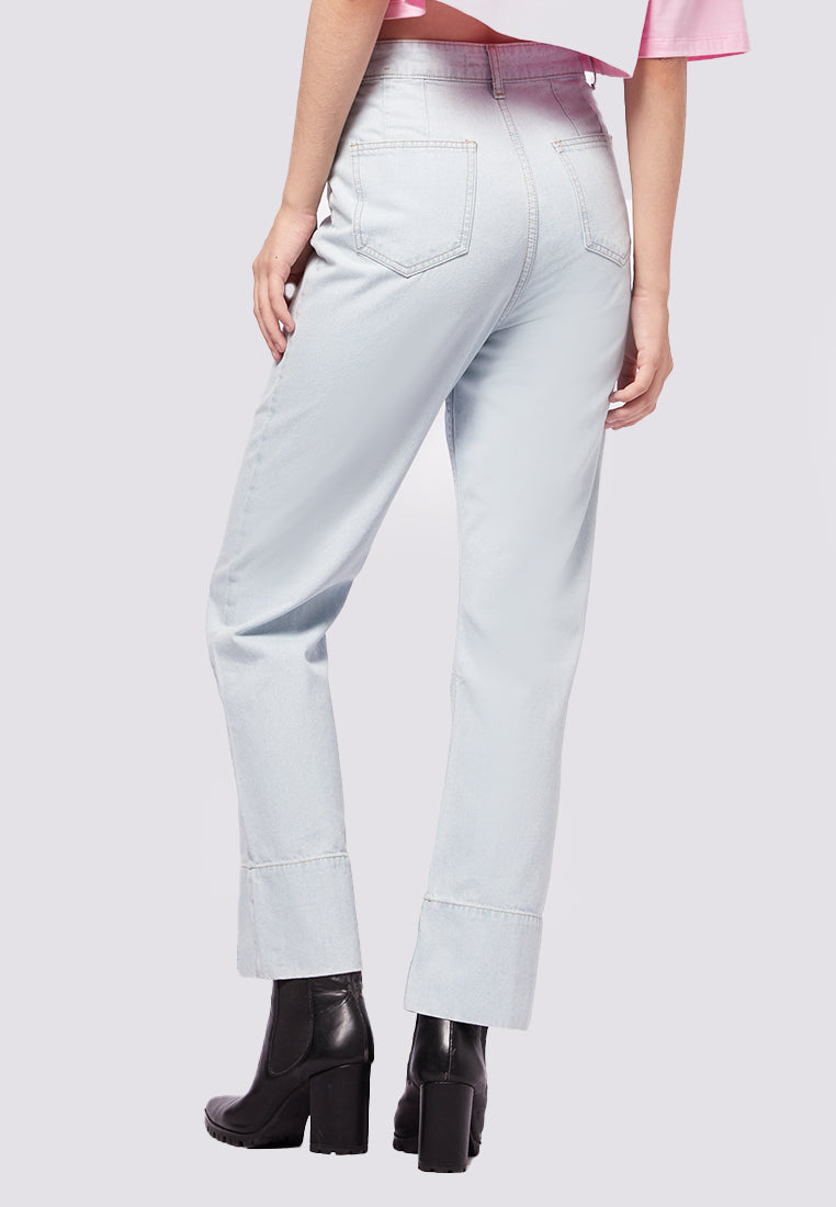 Crease Leg Straight Fit Denim Pants