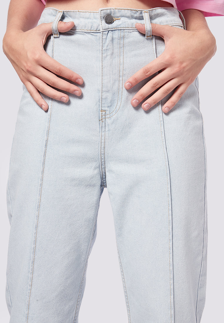 Crease Leg Straight Fit Denim Pants