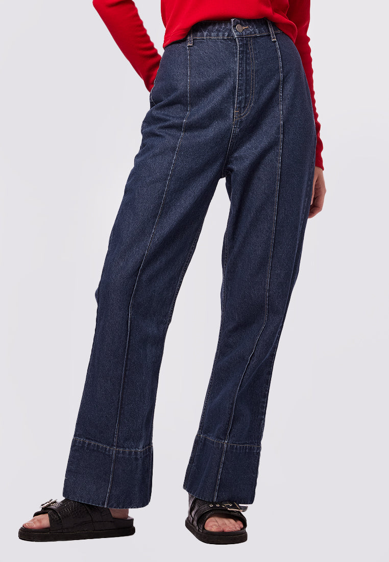 Crease Leg Straight Fit Denim Pants