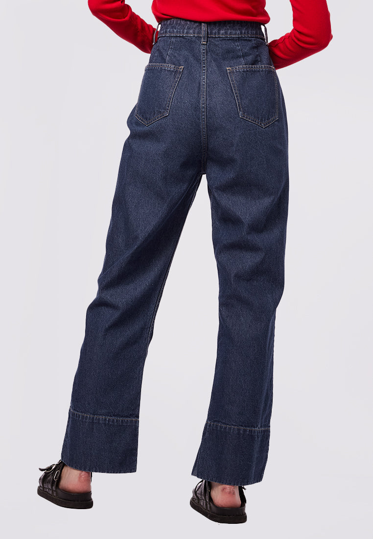 Crease Leg Straight Fit Denim Pants
