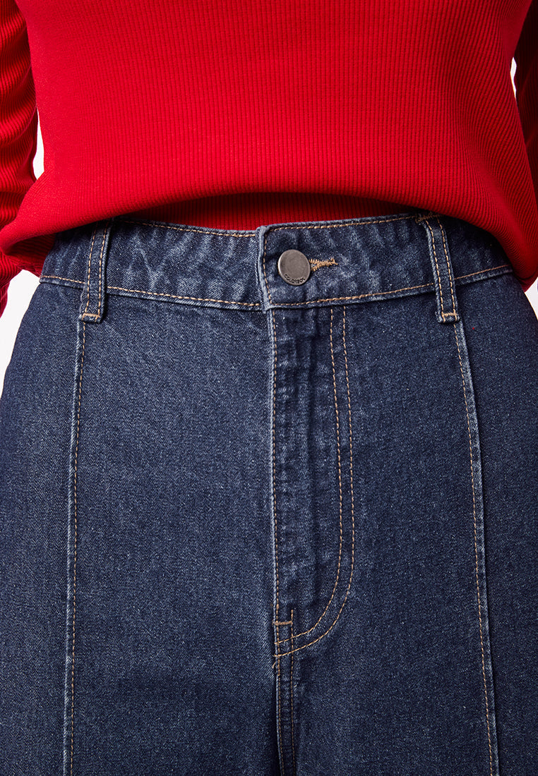 Crease Leg Straight Fit Denim Pants