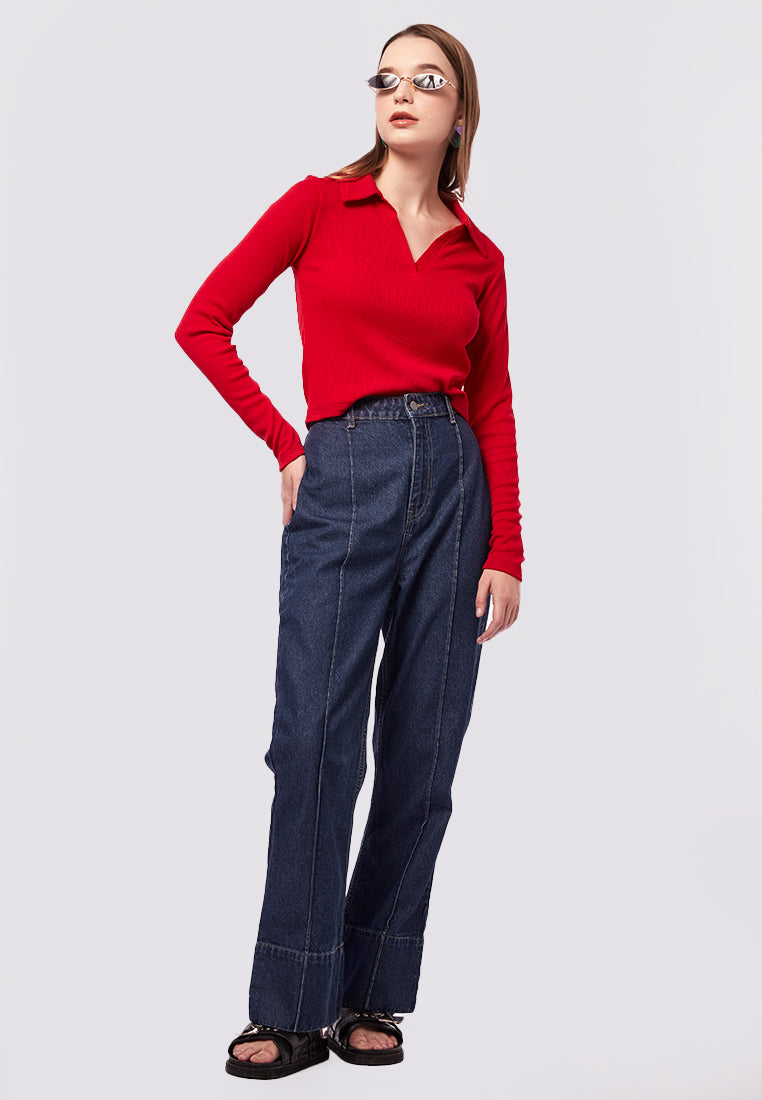 Crease Leg Straight Fit Denim Pants