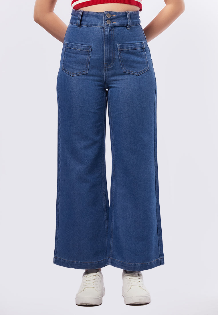 Button Wide Leg Denim Pants