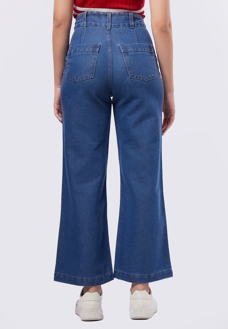 Button Wide Leg Denim Pants