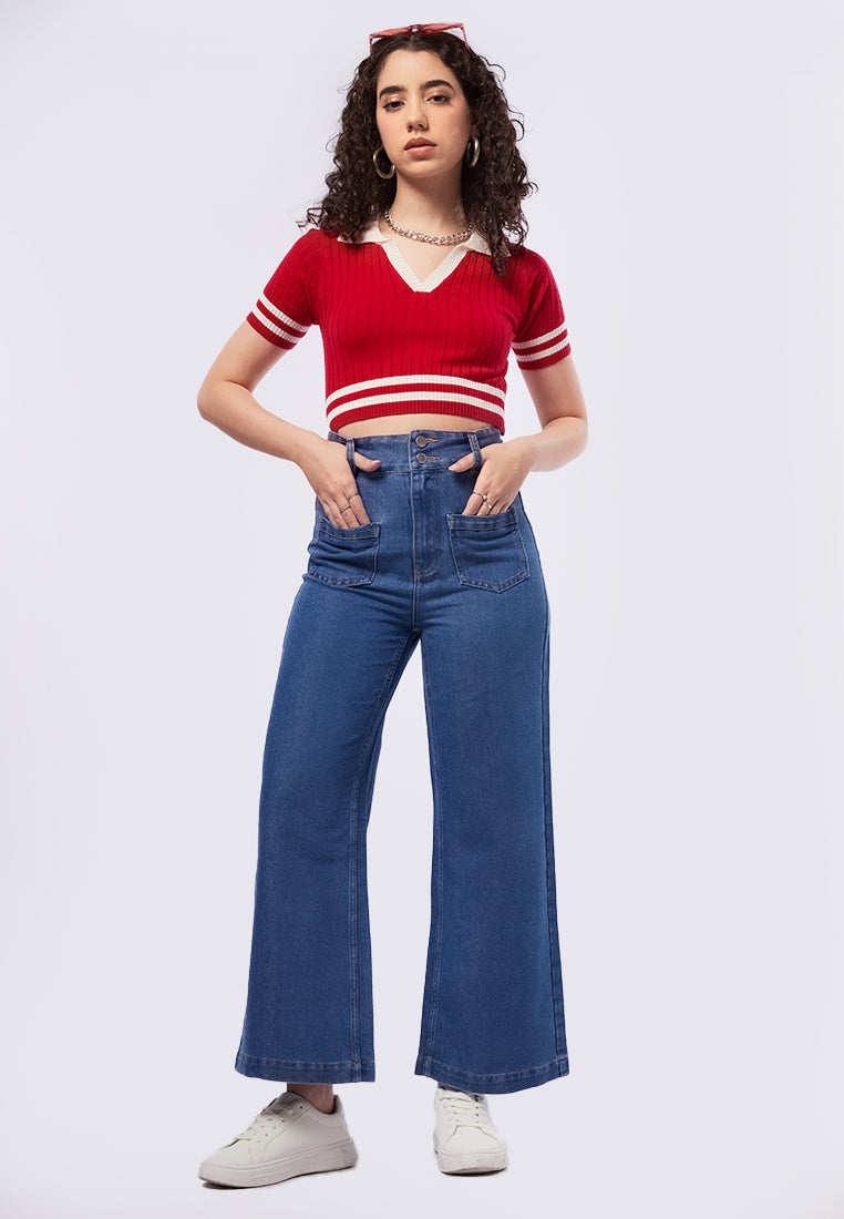 Button Wide Leg Denim Pants