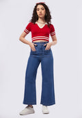 Button Wide Leg Denim Pants