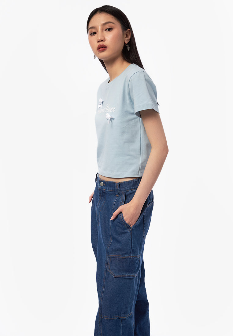 Wide Leg Pocket Denim Pants Med Blue