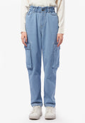 Elastic Denim Pants with Cargo Pocket L.Blue