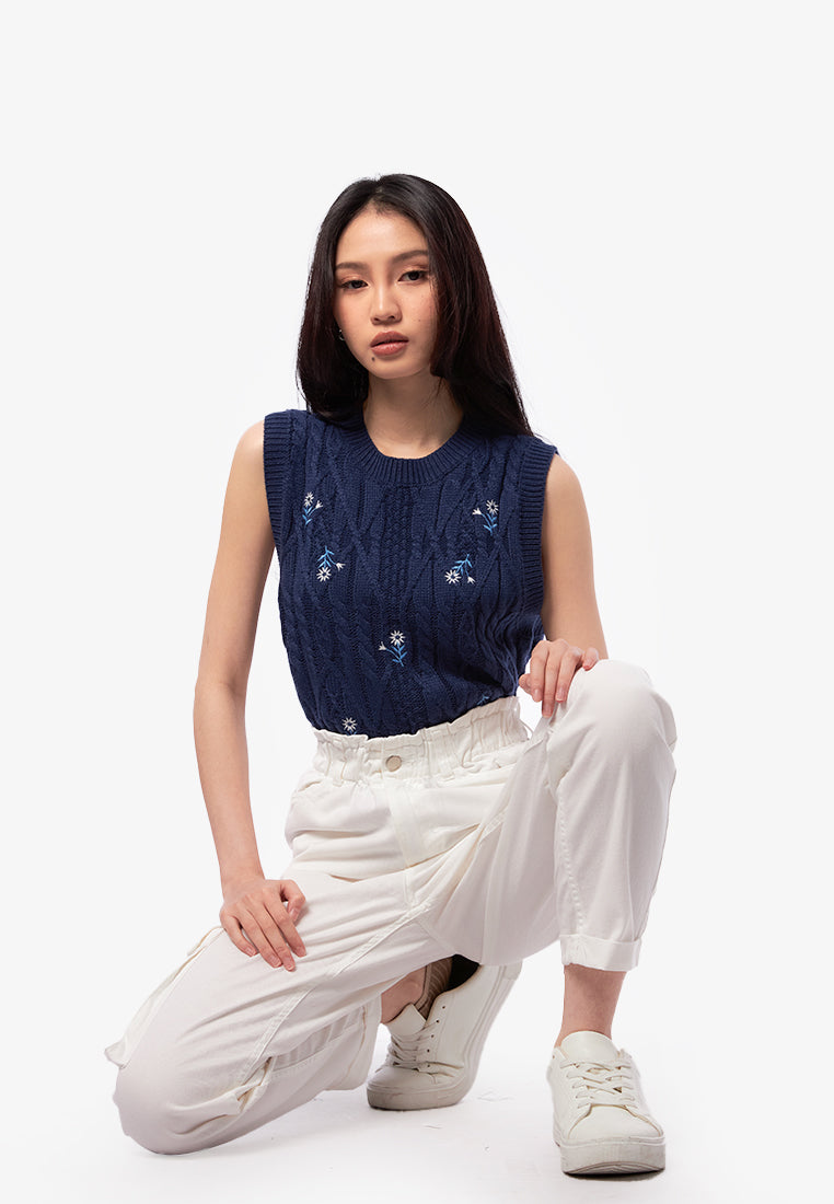 Elastic Denim Pants with Cargo Pocket Off White