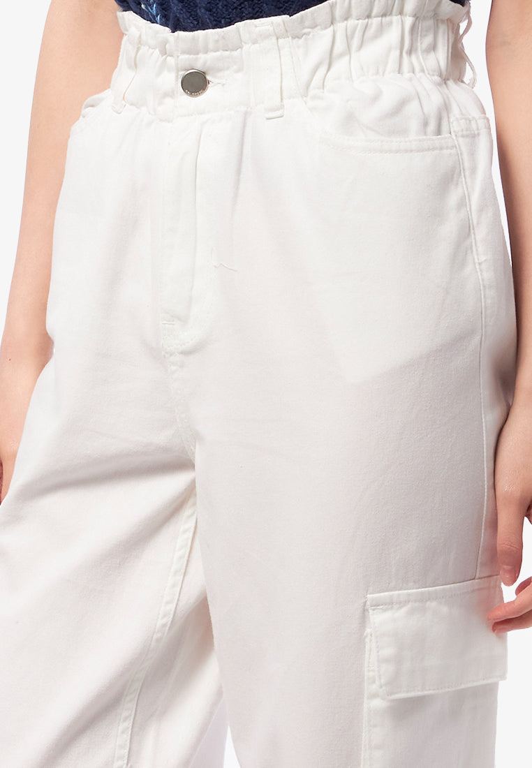Elastic Denim Pants with Cargo Pocket Off White