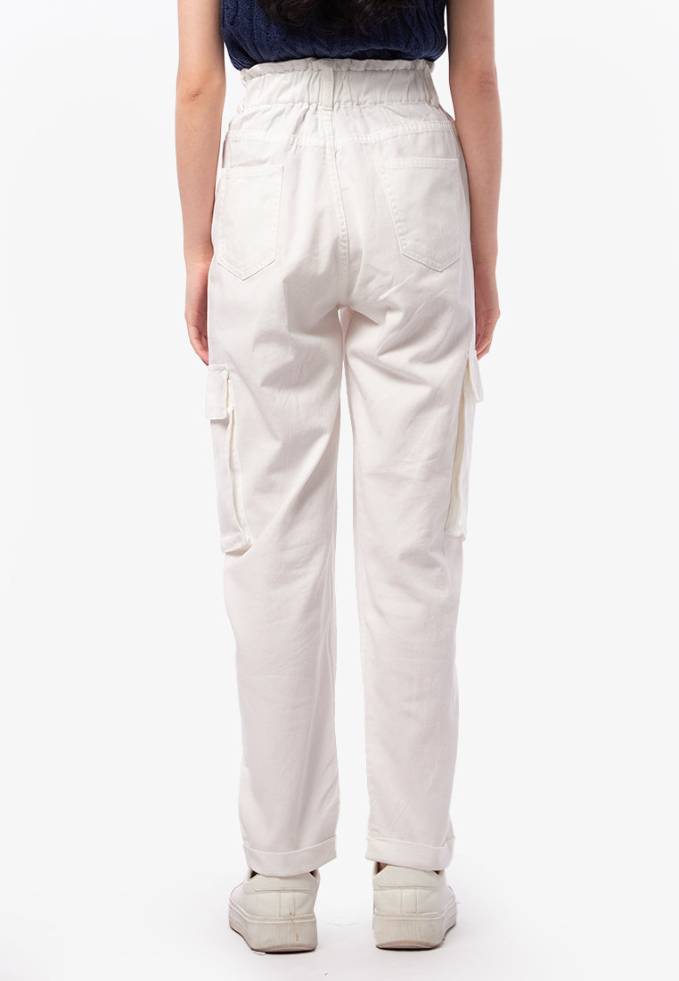 Elastic Denim Pants with Cargo Pocket Off White