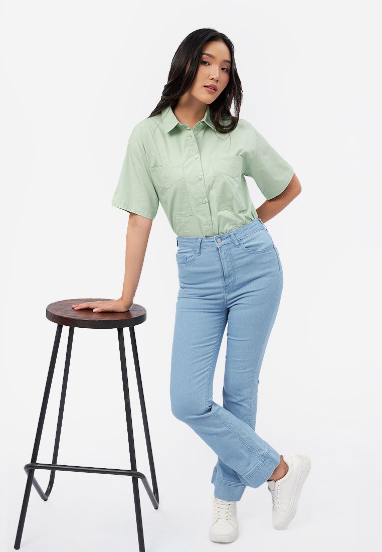 High Waist Flared Denim Pants L.Blue