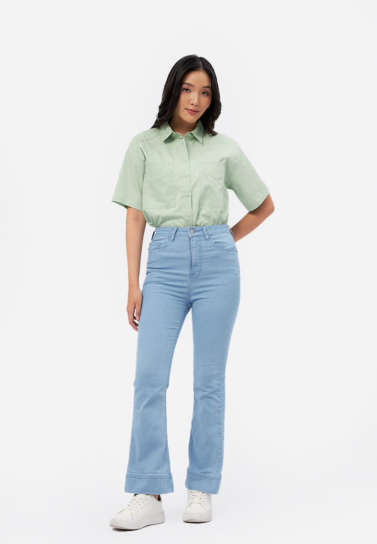 High Waist Flared Denim Pants L.Blue