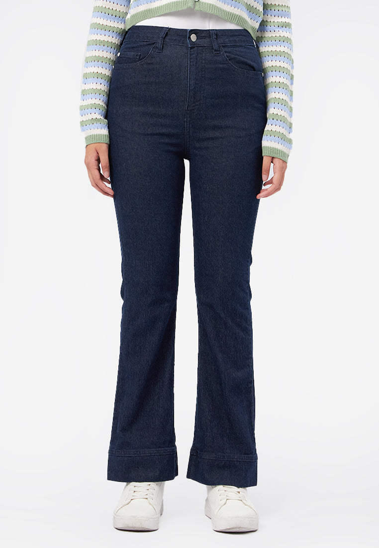 High Waist Flared Denim Pants Dark Blue
