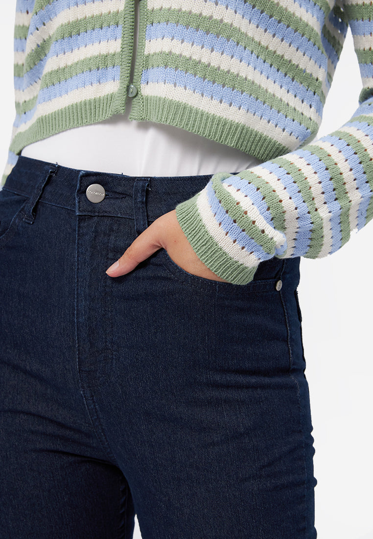 High Waist Flared Denim Pants Dark Blue