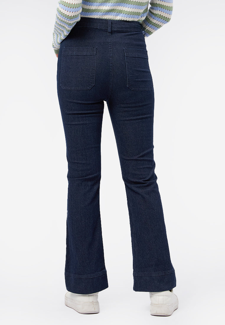 High Waist Flared Denim Pants Dark Blue